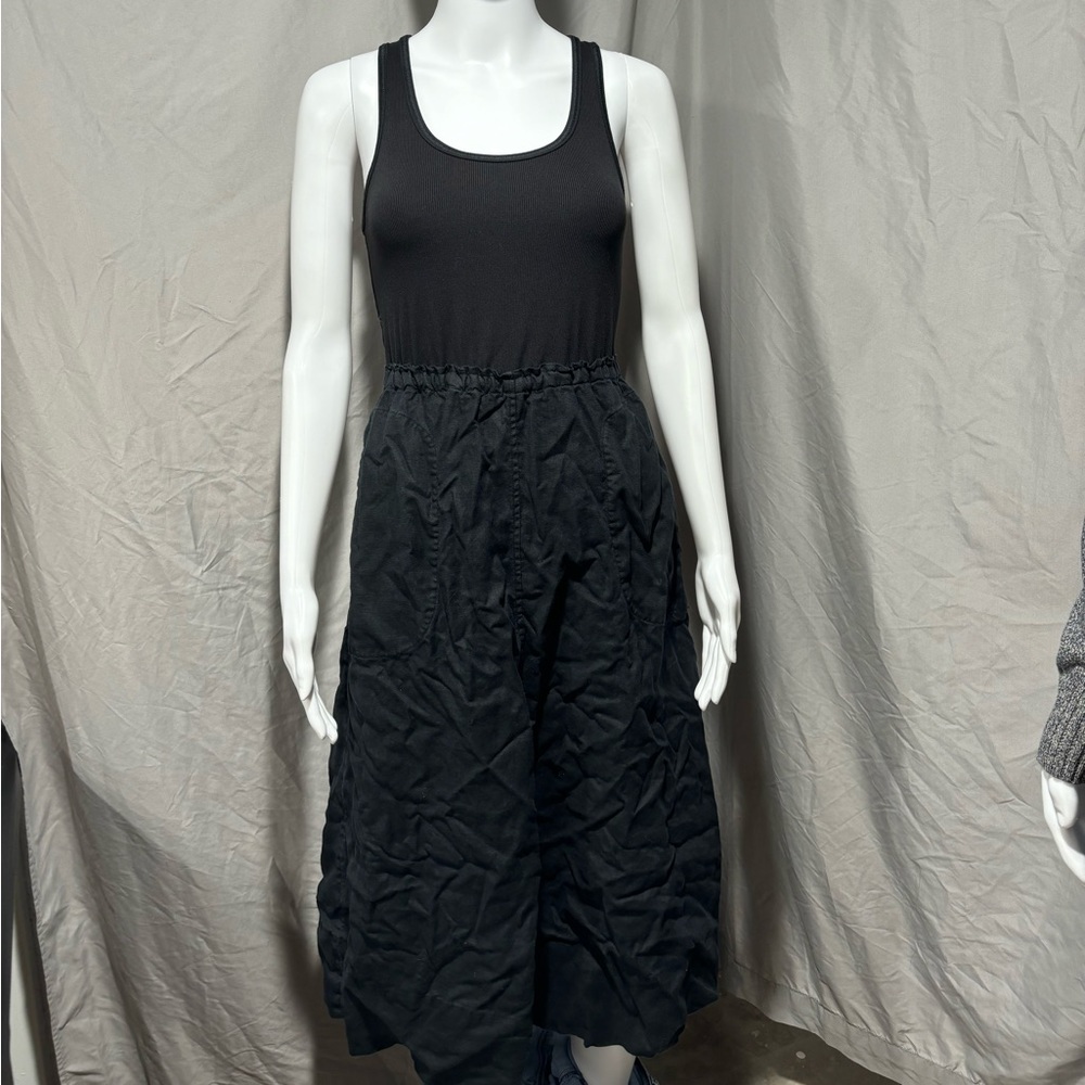 Women XXS Athleta Black Baja Linen Midi Dress Travel Racerback Sleeveless